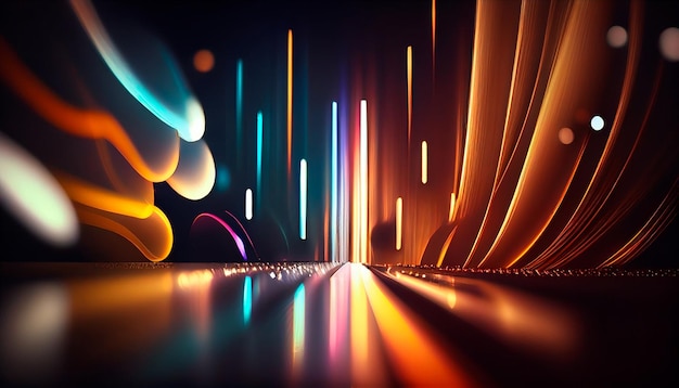 Abstract background with colorful glowing light and light trails Generative AI