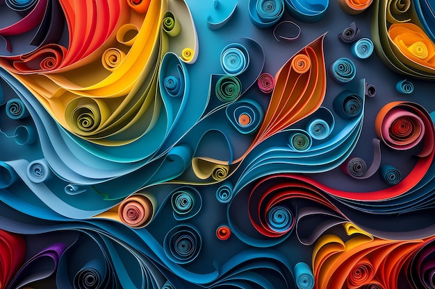 Abstract Background with Colorful Quilling Paper Strips Dark Blue High Resolution