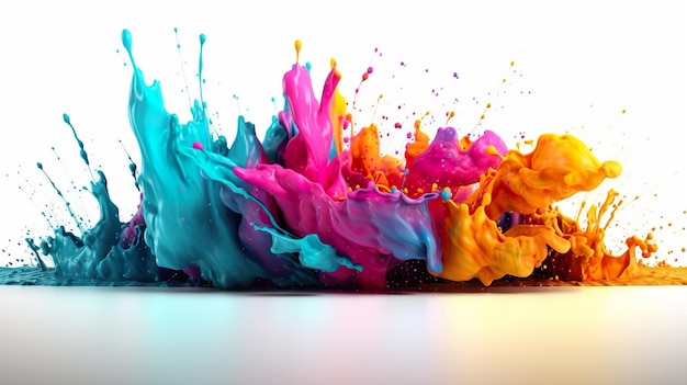 Abstract background with colorful wet explosion of artistic paint with splashing drops Bright wallpaper with dynamic liquid motion effect Horizontal illustration for banner design Generative AI