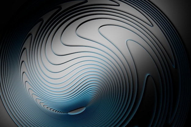 Abstract background with curved lines in blue black colors 3d render