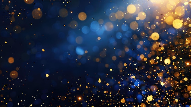 abstract background with Dark blue and gold particle Christmas Golden light shine particles bokeh