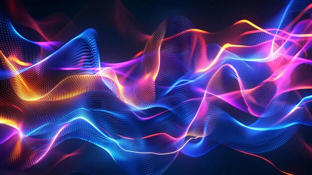 Photo abstract background with electric neon lights dynamic waves and bright colors