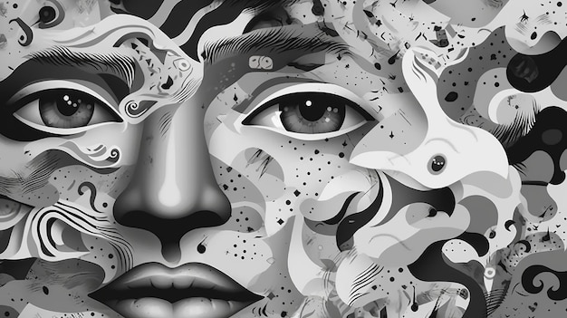 Abstract background with faces collage black and white elements psychology stress wallpaper