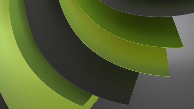 Photo abstract background with floating ribbons with curved lines 3d illustration in green and dark gray