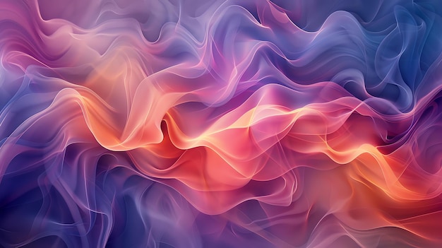 An abstract background with flowing translucent lines in shades of pink blue and yellow