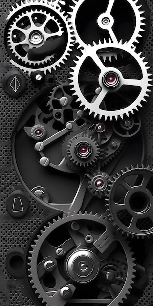 Abstract background with gear and watch parts black and silver color scheme metallic texture deta