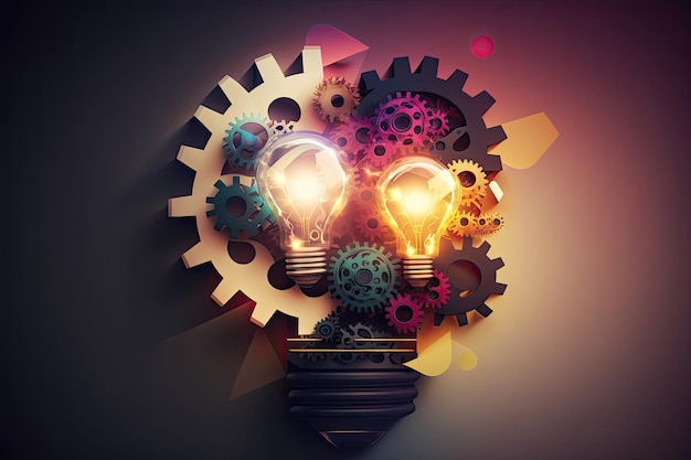 An abstract background with gears and a light bulb symbolizing innovation and progress in the business world Generated by AI