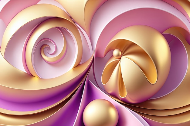 Abstract background with geometric shapes pink purple and gold colors 3D