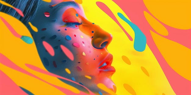 Photo abstract background with a girls face and colorful abstract shapes bright and vibrant tones