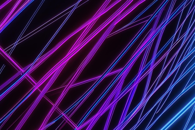 Photo abstract background with glowing blue and purple neon lines on a black background