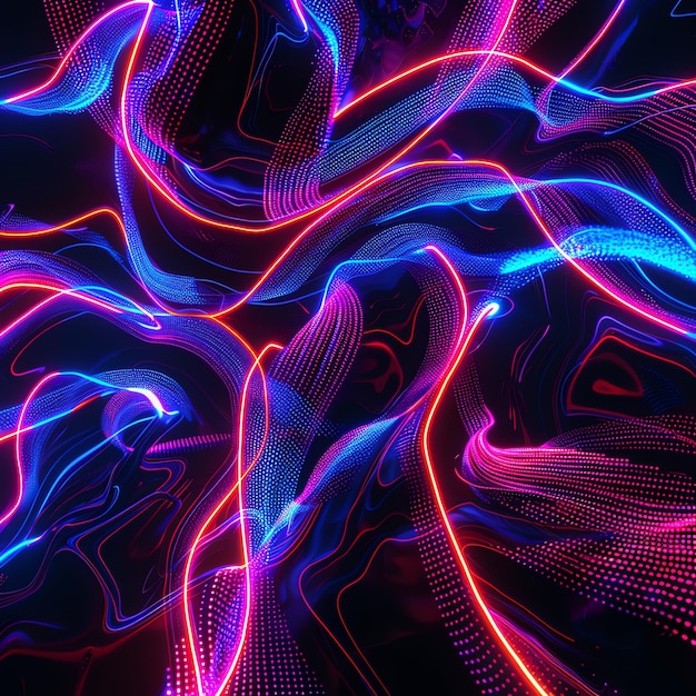 Photo abstract background with glowing neon lines swirls and particles perfect for technology music or futuristic designs