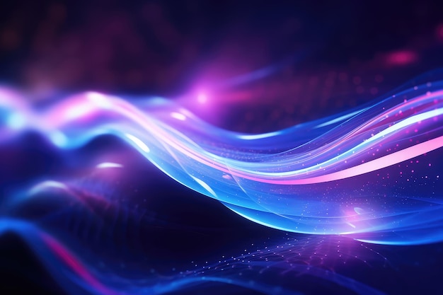 Abstract background with glowing particles lines and bokeh effect