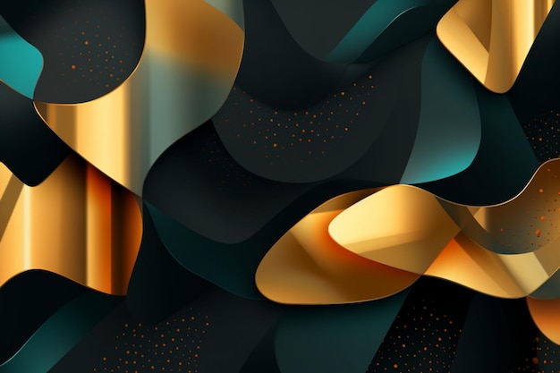 Abstract background with gold and black wavy shapes generative ai