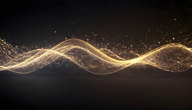 Photo abstract background with gold and silver glowing neon moving highspeed wave lines and bokeh lights