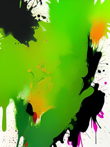 abstract background with green and black paint splashes and blots