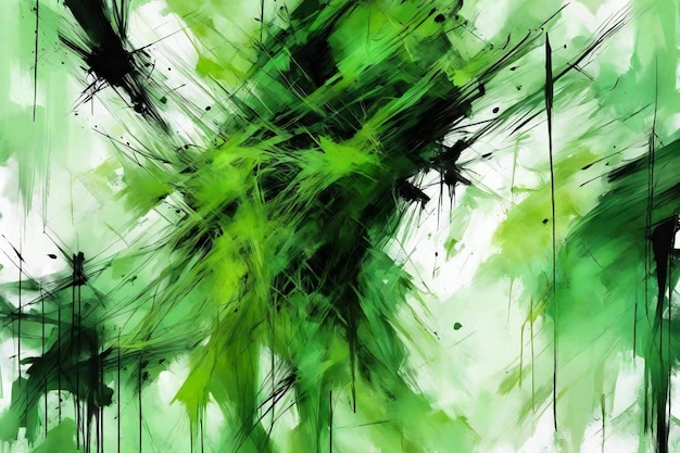 Abstract background with green and black splashes and spots of paint