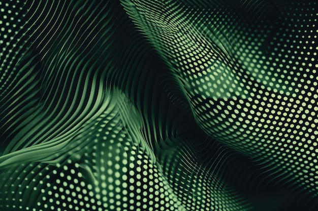 Abstract Background with Halftone Dots and Curved Lines in Green