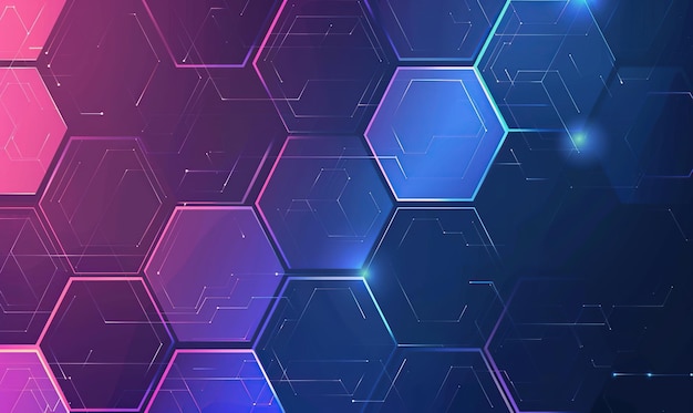 Photo abstract background with hexagon pattern in blue and purple neon colors