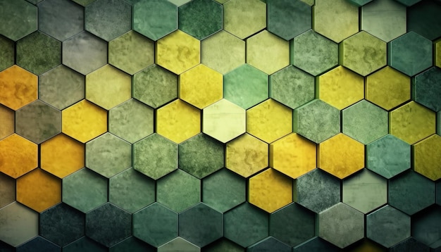 Abstract background with hexagons in yellow and green colors