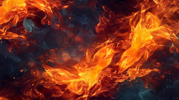 Abstract background with hot fire moving with flames particles and sparks in close up view Bright glowing blazing shapes modern wallpaper Horizontal illustration for banner design Generative AI