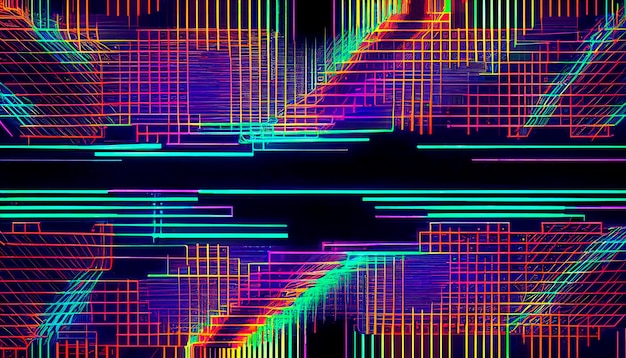 Abstract background with interlaced digital glitch and distortion effect Futuristic cyberpunk design Retro futurism webpunk rave 80s 90s cyberpunk aesthetic techno neon colors Generative AI