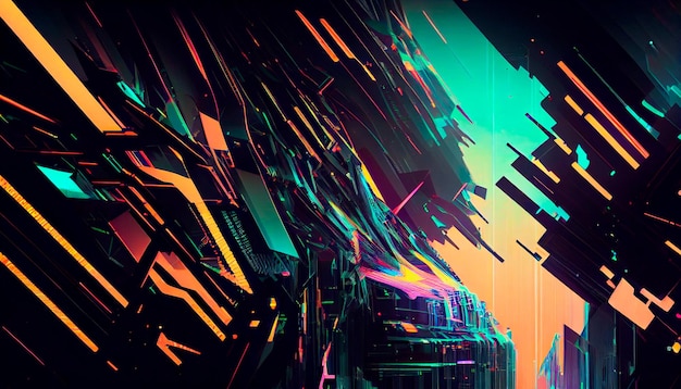 Abstract background with interlaced digital glitch and distortion effect Futuristic cyberpunk design Retro futurism webpunk rave 80s 90s cyberpunk aesthetic techno neon colors Generative AI