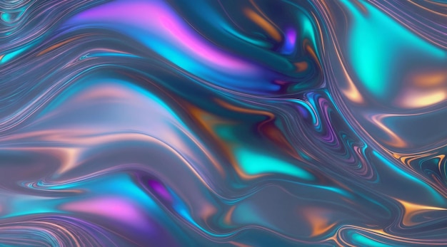 Abstract background with iridescent waves blue purple and greenThe colors are metallic and shiny