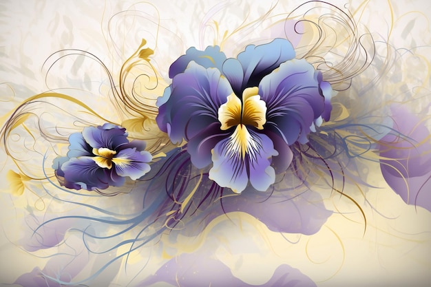 Abstract background with iris flowers and floral elements