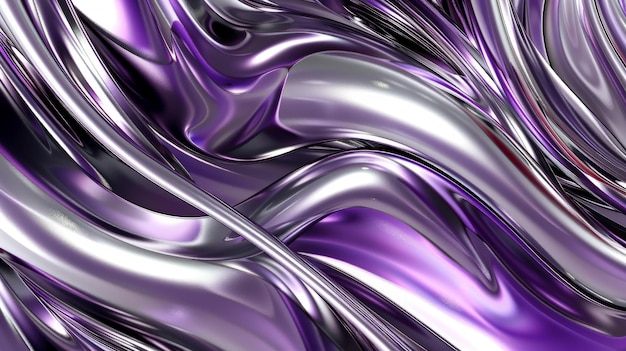 Abstract background with liquid metal texture metallic silver and purple dynamic backdrop