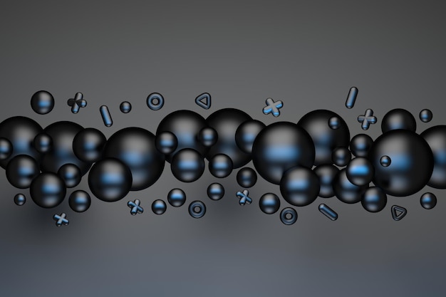 Abstract background with many black balls with blue reflection