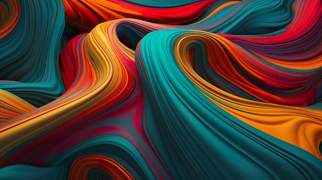 Abstract background with mix colorful acrylic painted waves texture with lines in wavy folds Liquid ink with color stripes modern wallpaper Horizontal illustration for banner design Generative AI