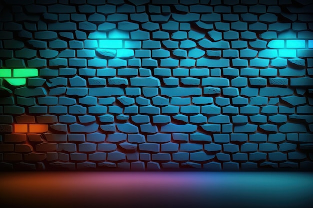 Abstract background with neon brick wall Generative ai