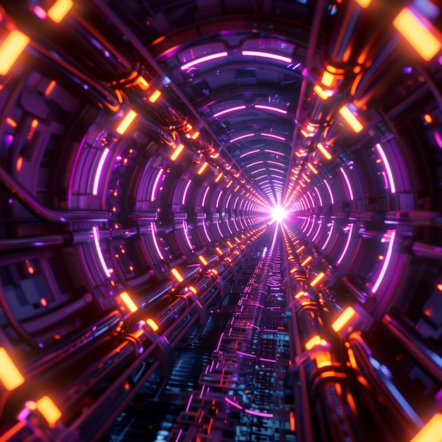 Abstract background with neon lights neon tunnel space construction