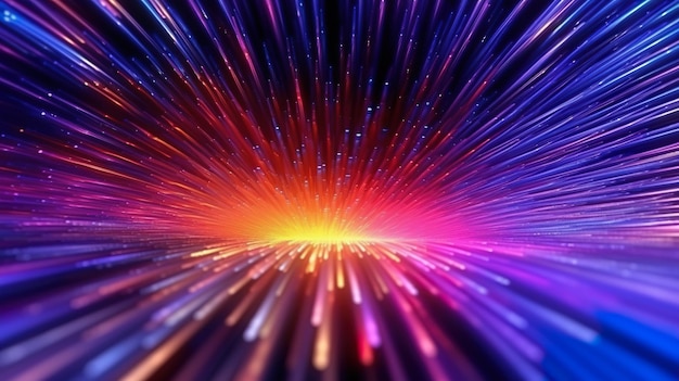 Abstract background with optical fiber texture in rainbow colors Bright magic wires with lights in ends Computer communication wallpaper Horizontal illustration for banner design Generative AI