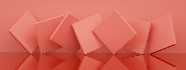 Abstract background with pink geometric shapes, 3d render, panoramic image