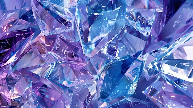 Abstract Background with Radiant Blue and Purple Crystal Shards and Frosty Textures