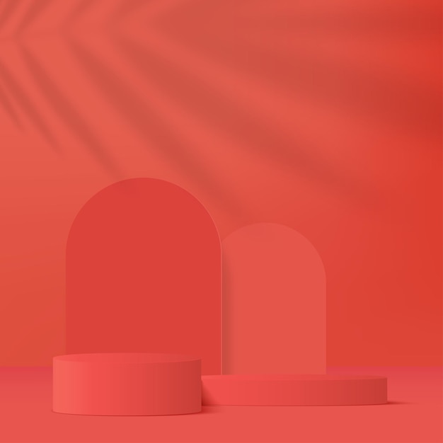 Abstract background with red color podium for presentation Vector