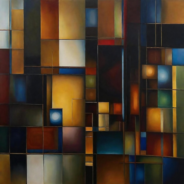 Abstract background with square tiles in brown blue and yellow colors