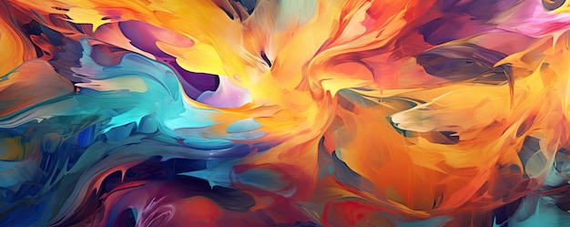 Abstract background with swirling lines and vibrant splashes of paint panorama