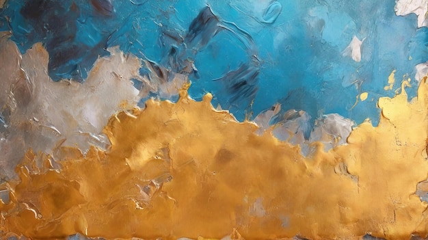 Abstract background with the texture of thickly applied gold blue and white paint