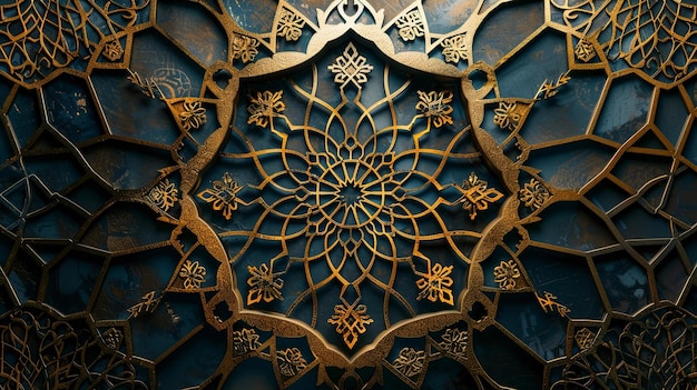 Abstract background with traditional Islamic geometric patterns Accent of Gold lines AI Generated