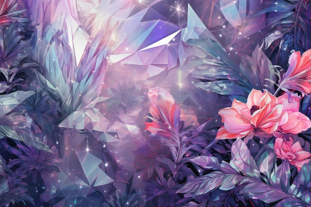 Abstract background with tropical leaves and flowers