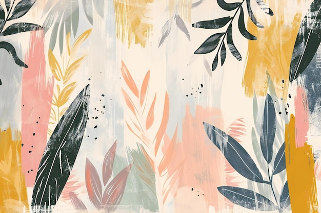 Abstract background with tropical leaves and grunge textures