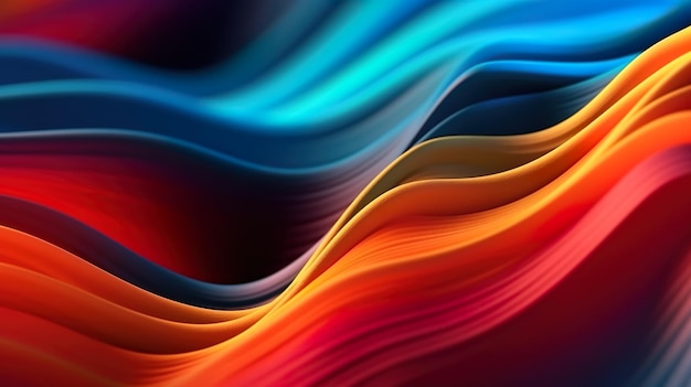 Abstract background with vivid rainbow colors mix of flowing curved waves Colorful wavy plastic texture stripes or lines in close up view Horizontal illustration for banner design Generative AI