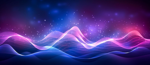 Abstract background with wavy glowing lines and stars