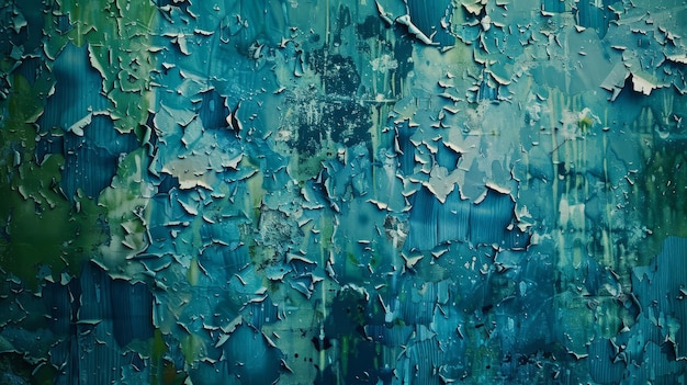 Abstract background with weathered wall textures peeling paint and vibrant bluegreen splashes