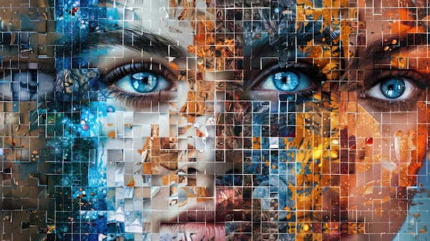 Abstract background of woman faces mosaic collage