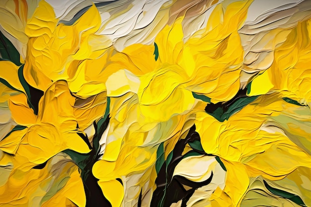 Abstract background of yellow and green flowers Handdrawn illustration