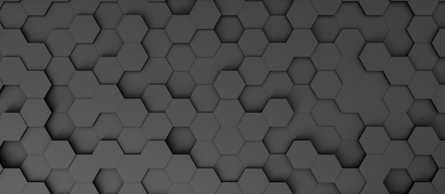 Abstract banner background in the form of dark hexagons, 3d illustration