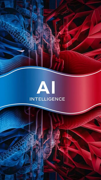 Photo abstract banner in blue red color as ai intelegence and neuronal red computing and neural network